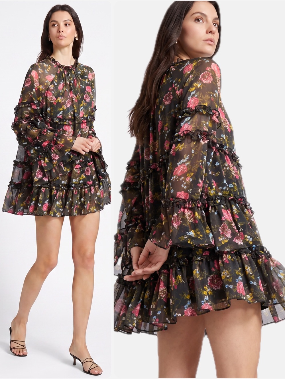 CINQ A SEPT Sunniva Impressionist Floral Ruffle Long Sleeve Mini Dress NWT $495